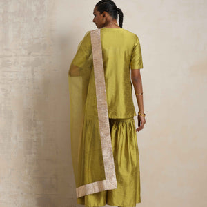 trueBrowns Green Silk Sharara Dupatta Set