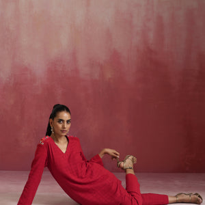 trueBrowns Red Cotton Dobby Co-ord set