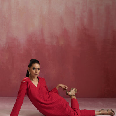 trueBrowns Red Cotton Dobby Co-ord set
