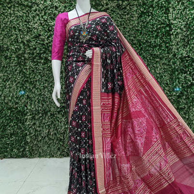 Black Rani Pink Pasapali Theme Sambalpuri Silk Saree