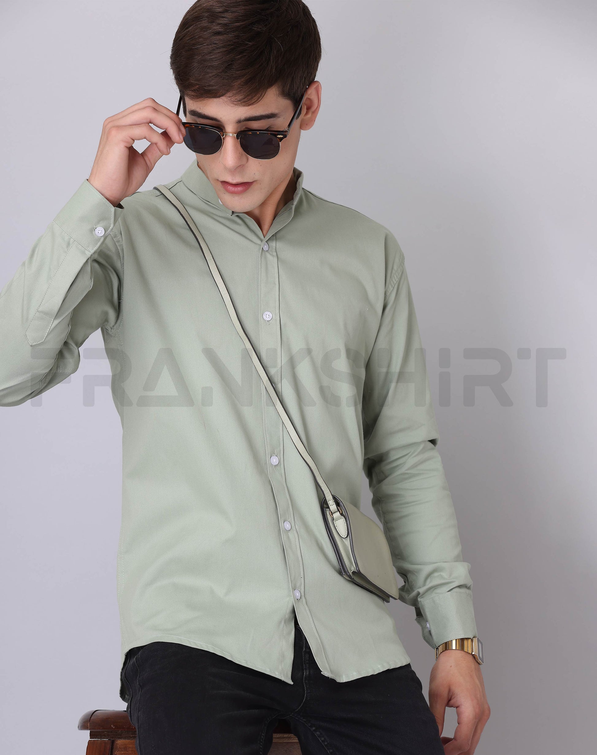 Frankshirt Chinese Collar Pista Tailored Fit Cotton Casual Shirt for Man