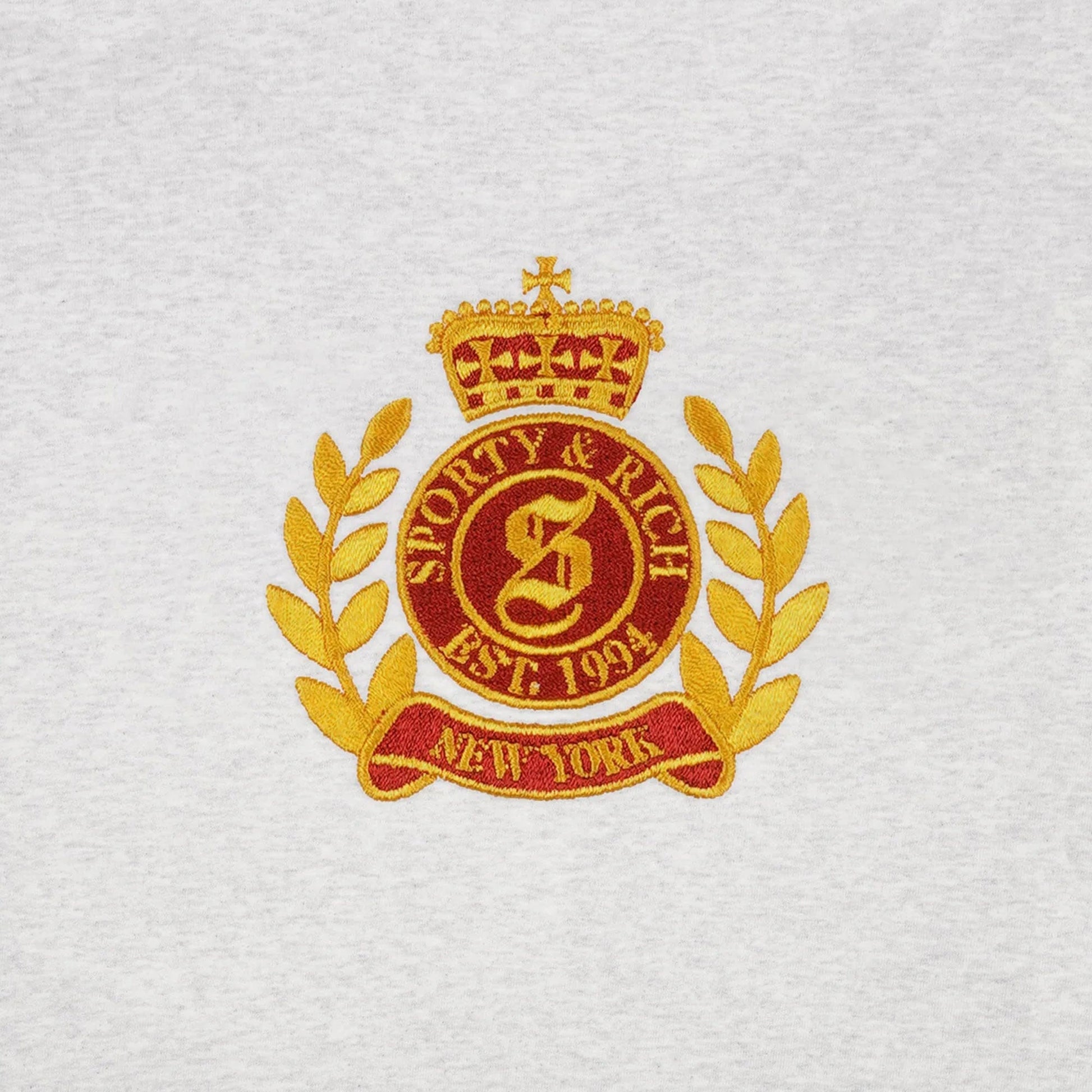 SPORTY & RICH | NY CREST CROPPED HOODIE { GRAY/GOLD