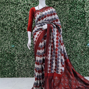 Maroon Grey Odisha Ikat Contemporary Silk Saree