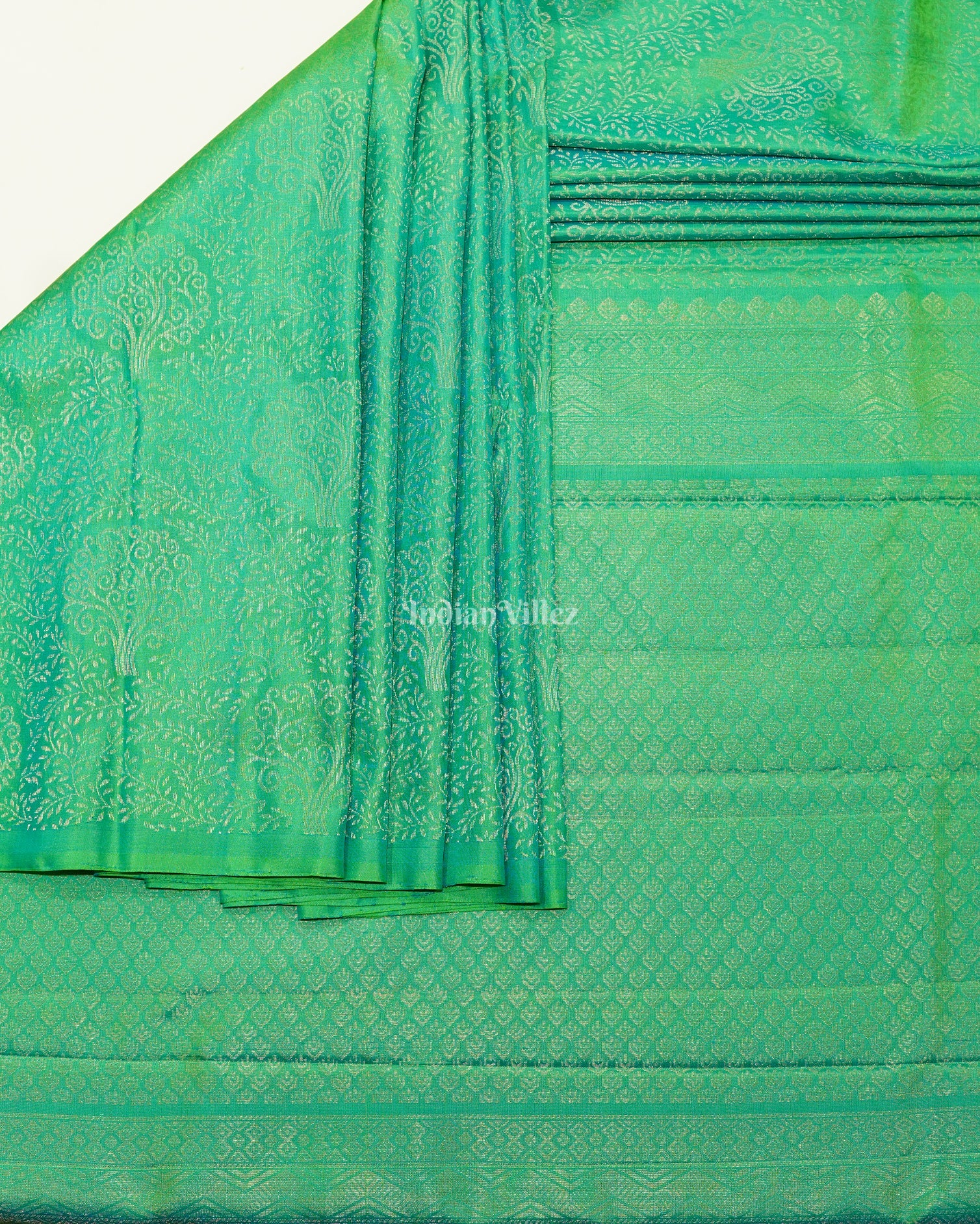 Green Golden Work Without Border Pure Kanjivaram Silk Saree
