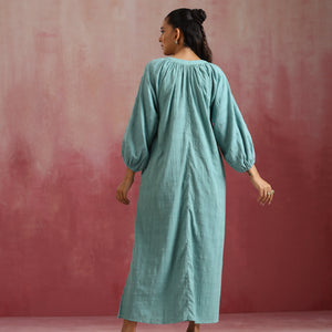 trueBrowns Aqua Blue Cotton Dobby Dress