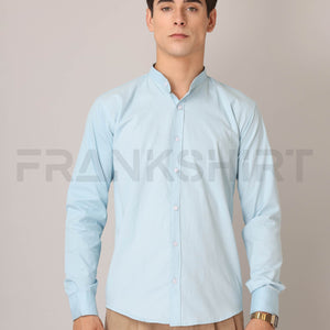 Frankshirt Chinese Collar Light Blue Tailored Fit Cotton Casual Shirt for Man