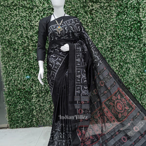 Black Tribal Jhoti Contemporary Sambalpuri Silk Saree