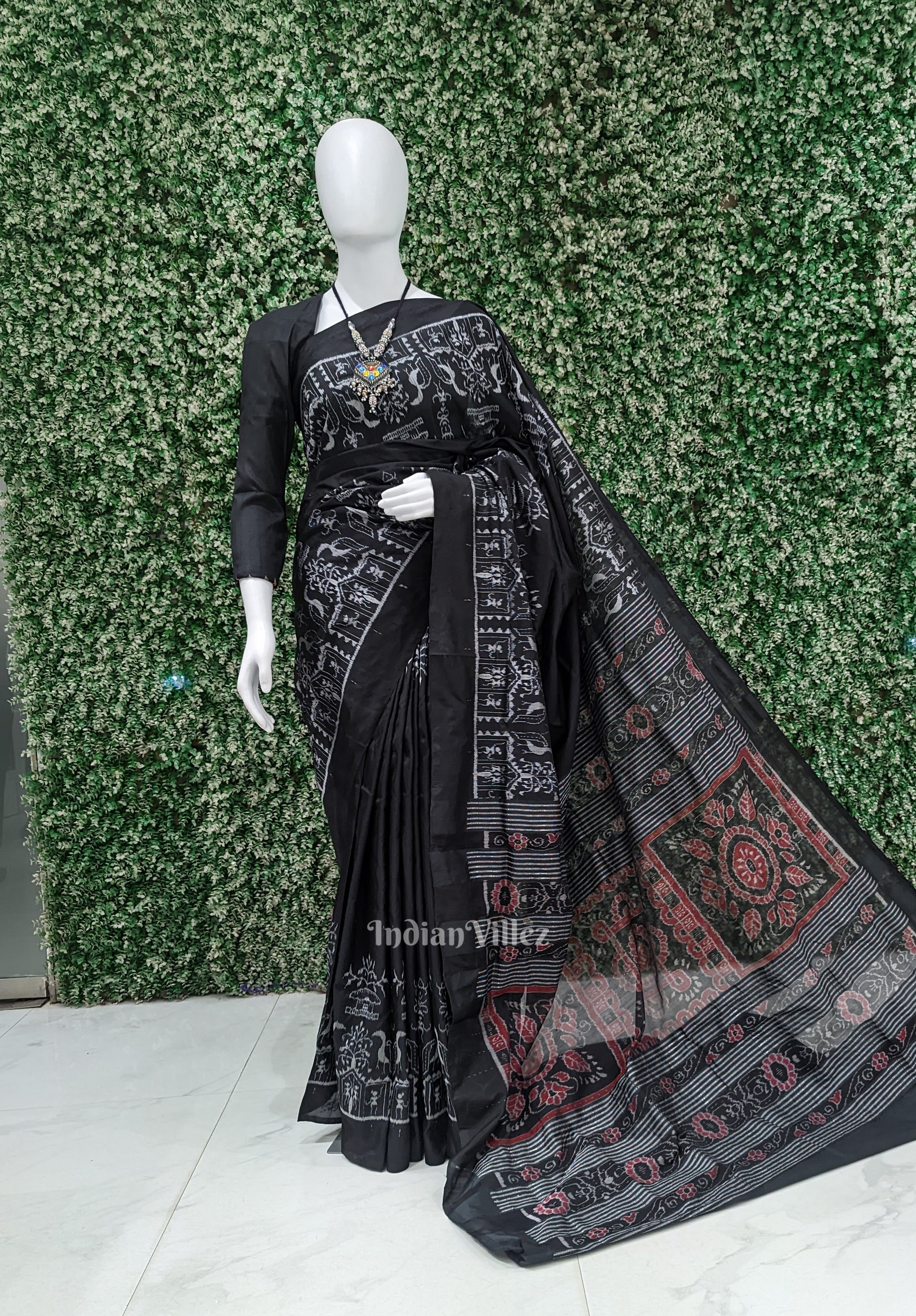 Black Tribal Jhoti Contemporary Sambalpuri Silk Saree