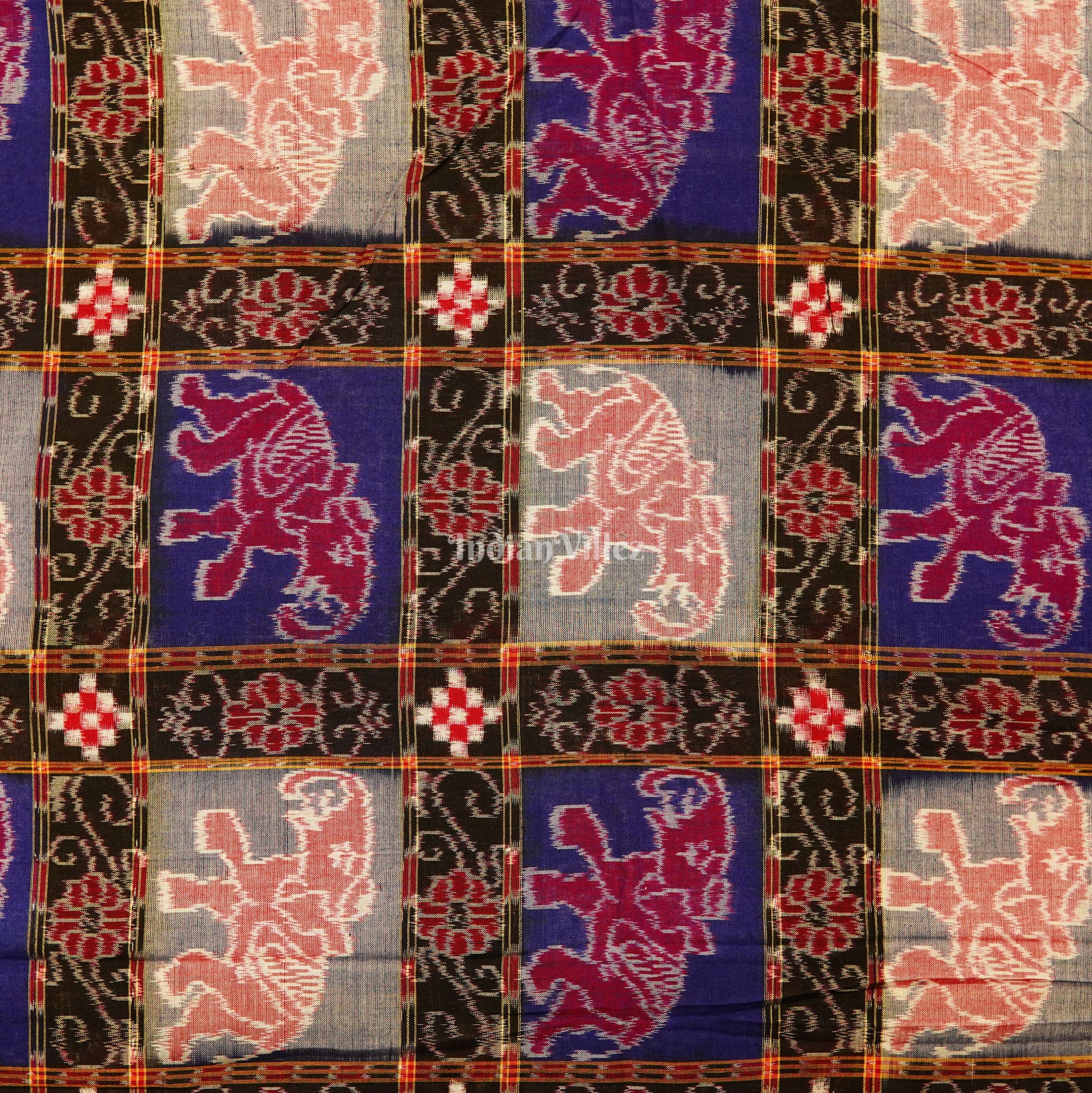 Exclusive Elephant Theme With Pasapali Design Sambalpuri Ikat Cotton Fabric