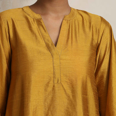 trueBrowns Gold Silk Kurta Set