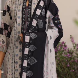 Grey Printed Silk Blend Straight Suit With Dupatta