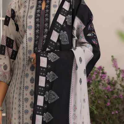 Grey Printed Silk Blend Straight Suit With Dupatta