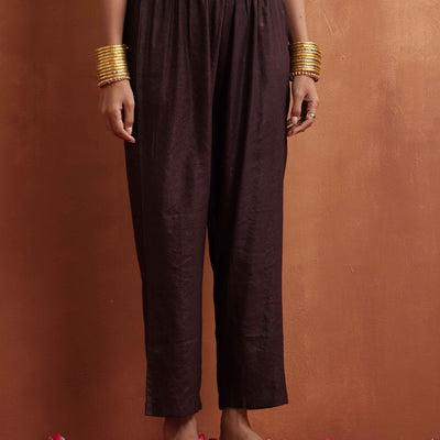 trueBrowns Brown Metallic Straight Kurta Set