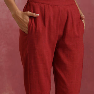 trueBrowns Maroon Cotton Dobby Kurta Set