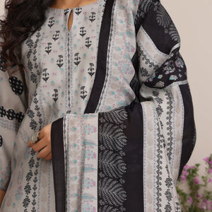 Grey Printed Silk Blend Straight Suit With Dupatta