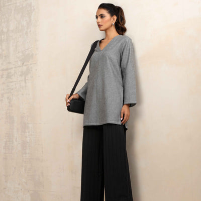 trueBrowns Grey Woollen High Slit Kurta