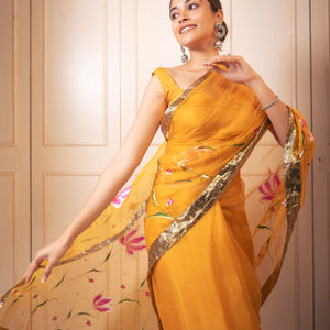 Surya Handpainted Gota Pure Organza Saree