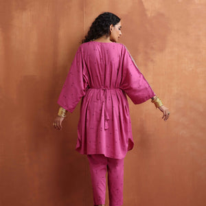 trueBrowns Pink Print Kaftan Kurta Co-ord Set