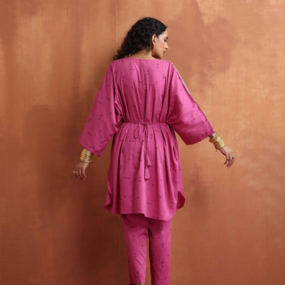 trueBrowns Pink Print Kaftan Kurta Co-ord Set