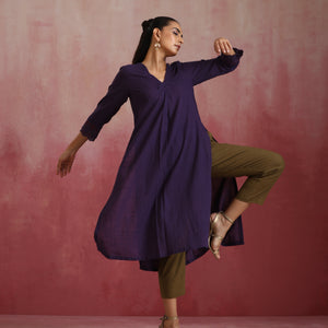 trueBrowns Purple Cotton Dobby Kurta Set