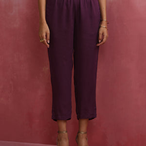 trueBrowns Purple Modal Pleated Kurta Set