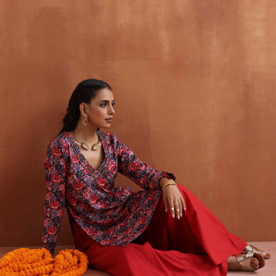 trueBrowns Pink Print Sharara Set