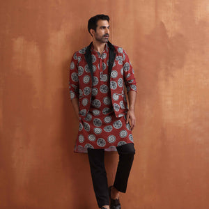 trueBrowns Men's Rust Printed Nehru Jacket