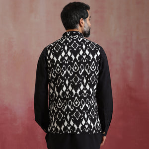 trueBrowns Men's Black Ikat Reversible Nehru Jacket