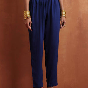 trueBrowns Blue Stripe Flared Anarkali Kurta Set