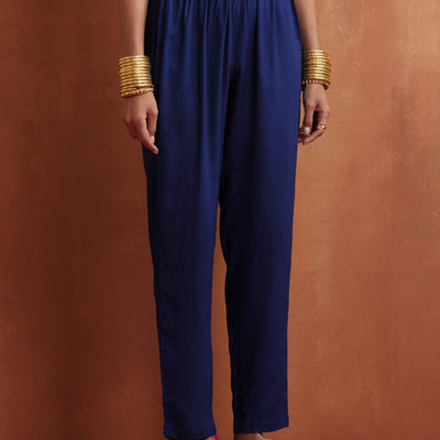 trueBrowns Blue Stripe Flared Anarkali Kurta Set