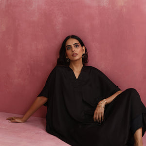 trueBrowns Black Modal Kaftan Kurta Set