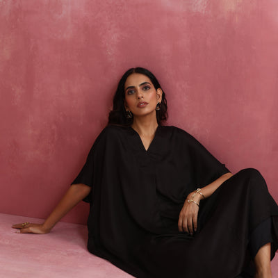 trueBrowns Black Modal Kaftan Kurta Set