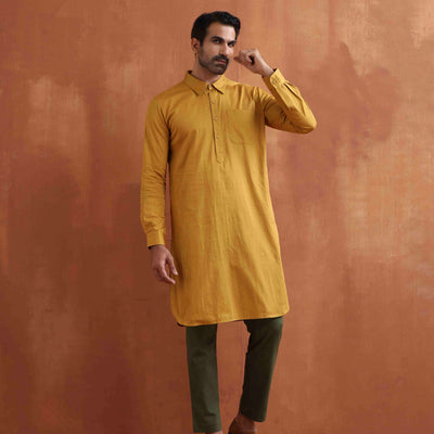 trueBrowns Men's Mustard Cotton Kurta