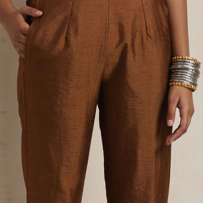trueBrowns Brown Silk Angrakha Co-ord Set