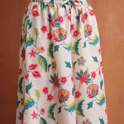 trueBrowns Off White Print Sharara Set