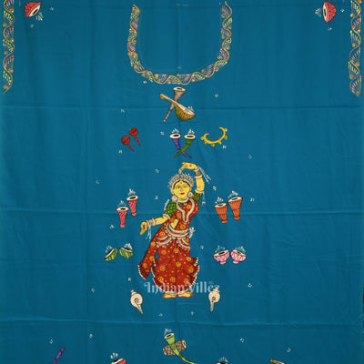Sky Blue Nartaki Musical Theme Pattachitra Kurti Dress Material (Pre Order)