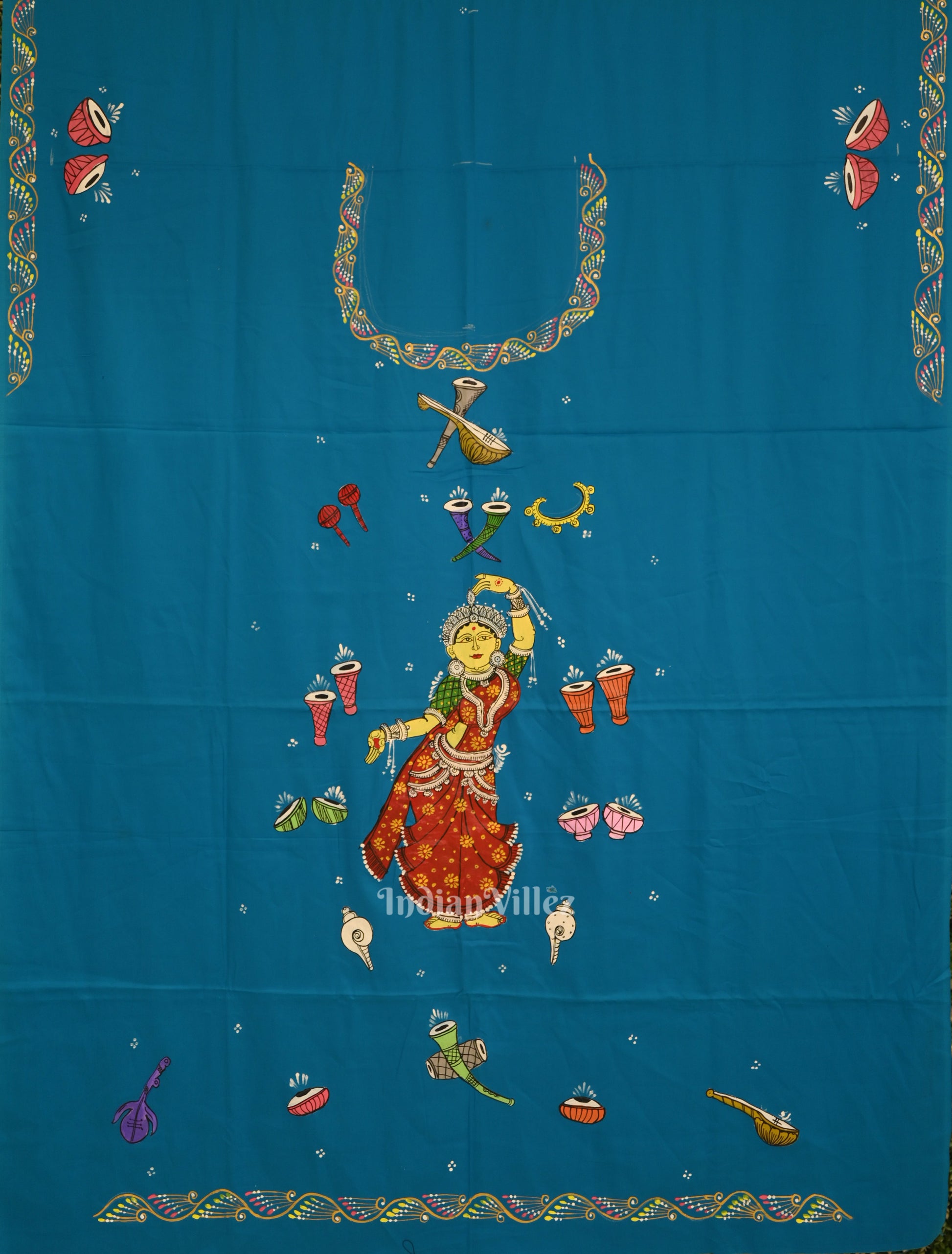 Sky Blue Nartaki Musical Theme Pattachitra Kurti Dress Material (Pre Order)