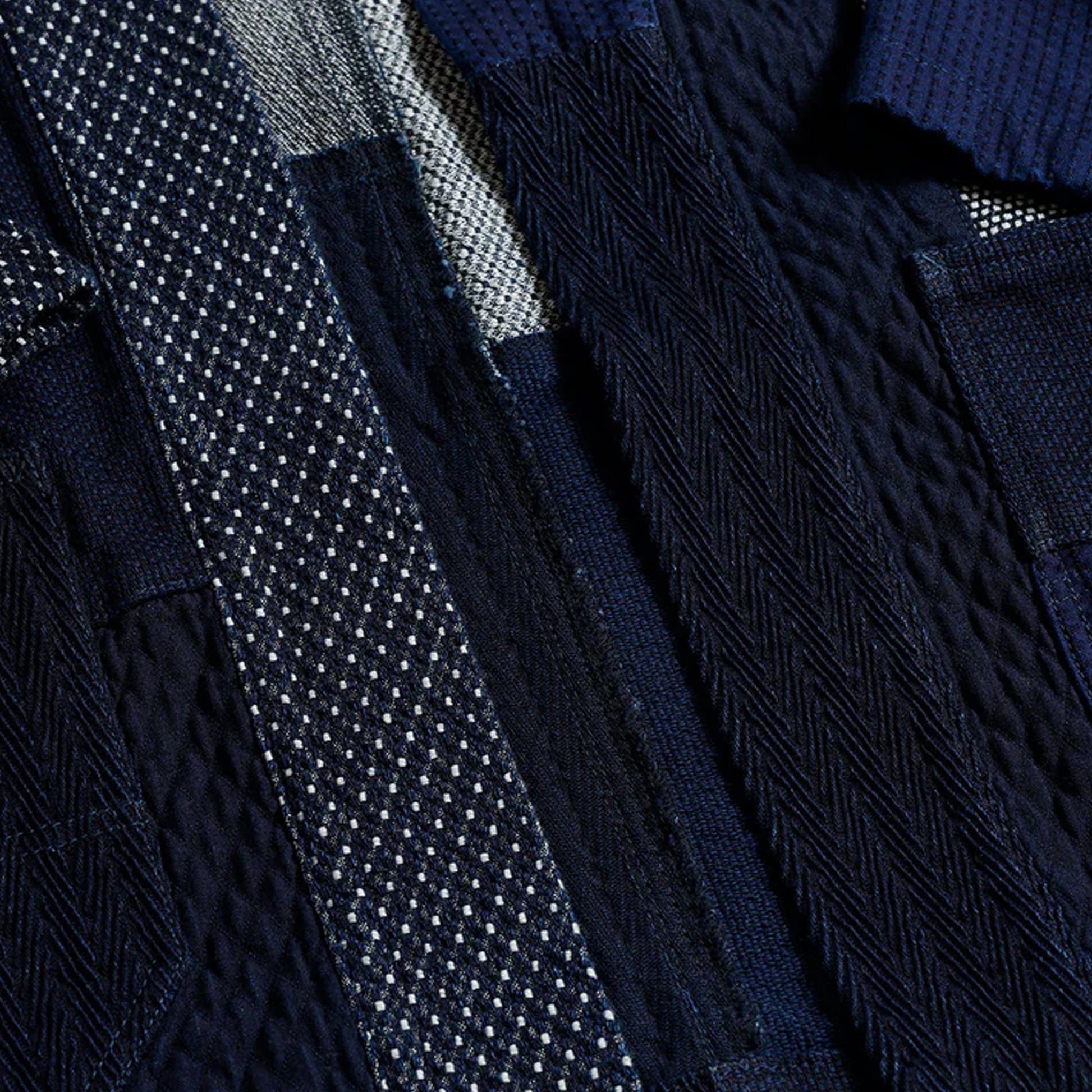 FDMTL | PATCHWORK HAORI JACKET RINSE { INDIGO