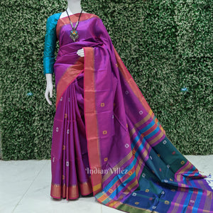 Maroon With Green Pure Bishnupuri Silk Saree