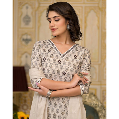 Dark Grey Floral Printed Pure Cotton Straight Salwar Suit