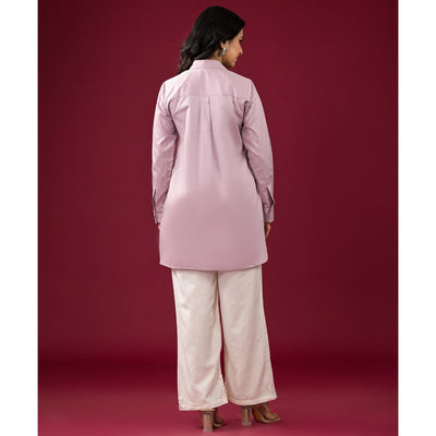 Lavender Solid Satin High-Low Shirt