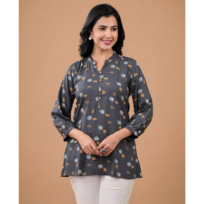Grey Printed Rayon Top
