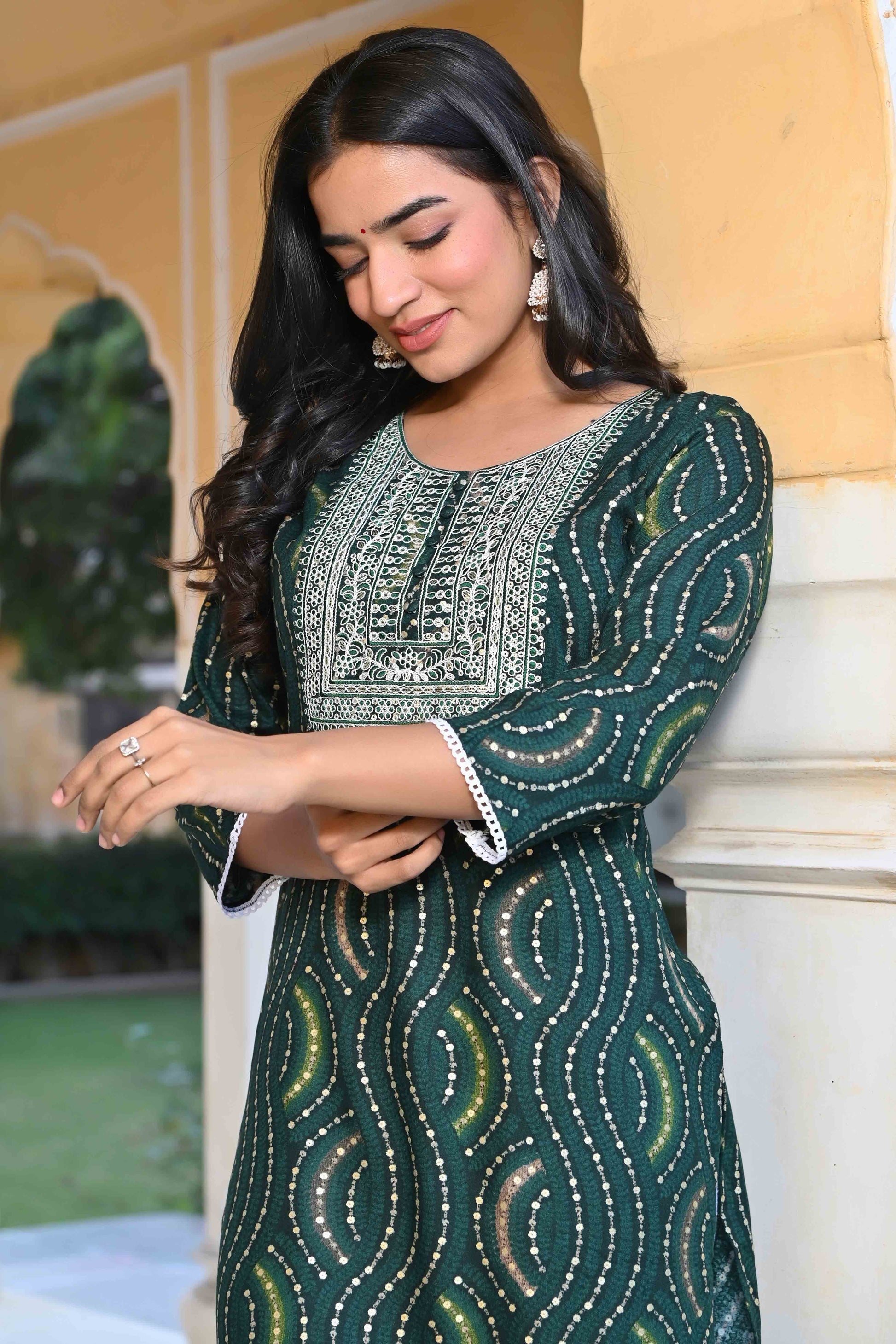 green-foil-printed-rayon-straight-kurti