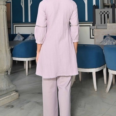 Lavender Dobby Work Pure Cotton Co-Ord Set