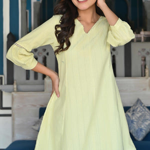 Lemon Yellow Dobby Work Pure Cotton Co-Ord Set