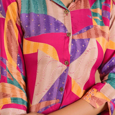 Multicolor Abstract Printed Muslin Co-Ord Set