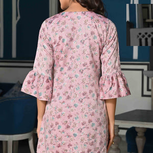 Light Purple Floral Foil Printed Rayon A-Line Top