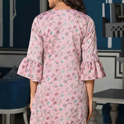 Light Purple Floral Foil Printed Rayon A-Line Top