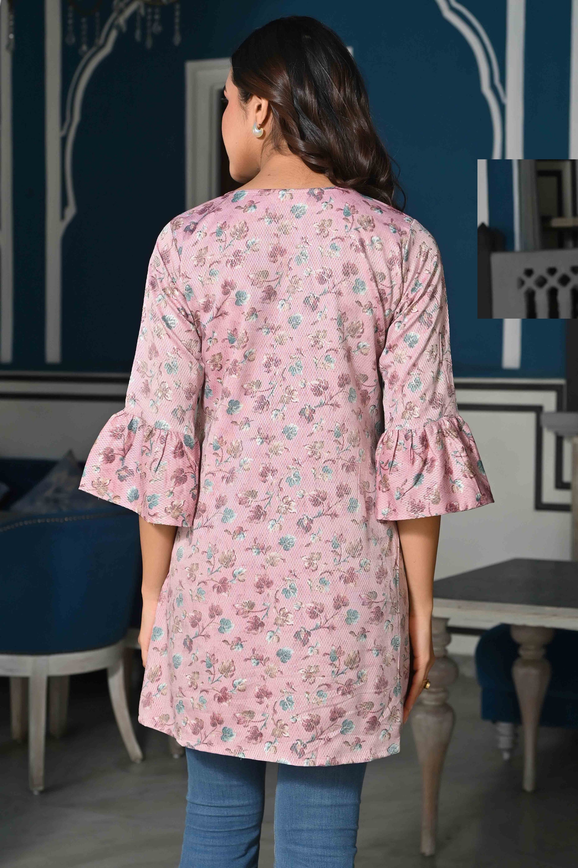 Light Purple Floral Foil Printed Rayon A-Line Top