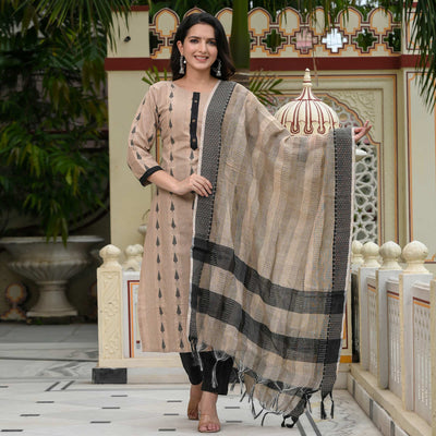 Cream Woven Cotton Blend Suit